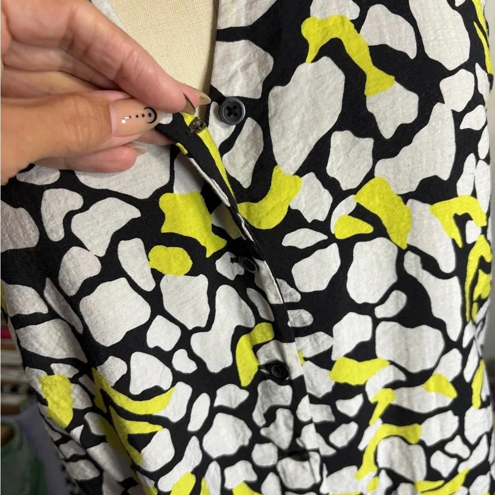 Nine West M Black White & Yellow Abstract Patterned Summer Dress Summer Nursing - Picture 4 of 6